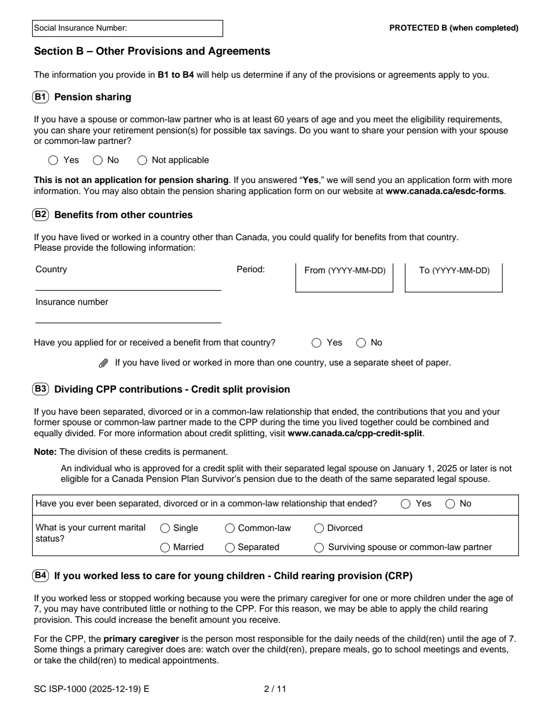 ISP-1000 CPP retirement pension application (2025) Application for a Canada Pension Plan Retirement Pension — page 4 of 14
