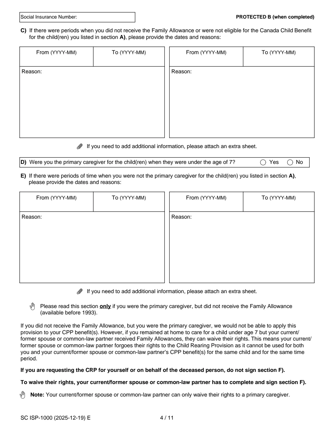 ISP-1000 CPP retirement pension application (2025) Application for a Canada Pension Plan Retirement Pension — page 6 of 14