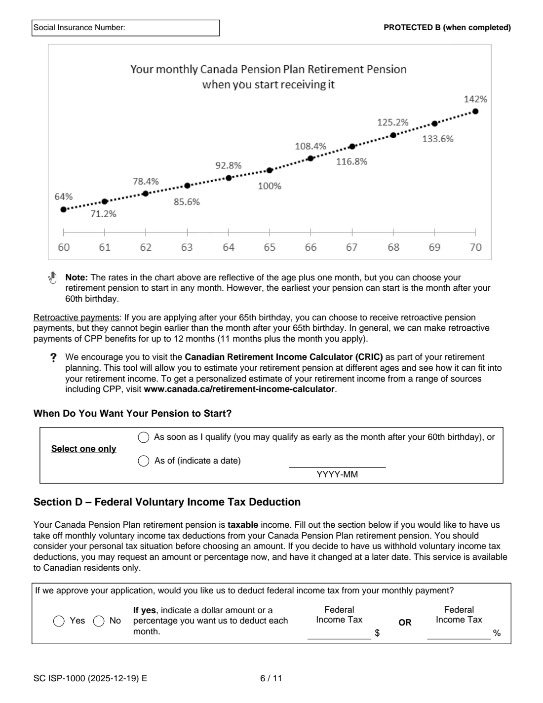 ISP-1000 CPP retirement pension application (2025) Application for a Canada Pension Plan Retirement Pension — page 8 of 14