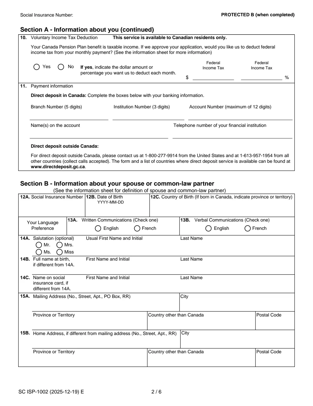ISP-1002 CPP pension sharing (2025) Application for Canada Pension Plan Pension Sharing of Retirement Pension(s) — page 2 of 6