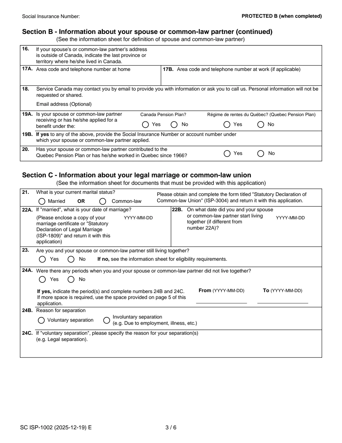 ISP-1002 CPP pension sharing (2025) Application for Canada Pension Plan Pension Sharing of Retirement Pension(s) — page 3 of 6