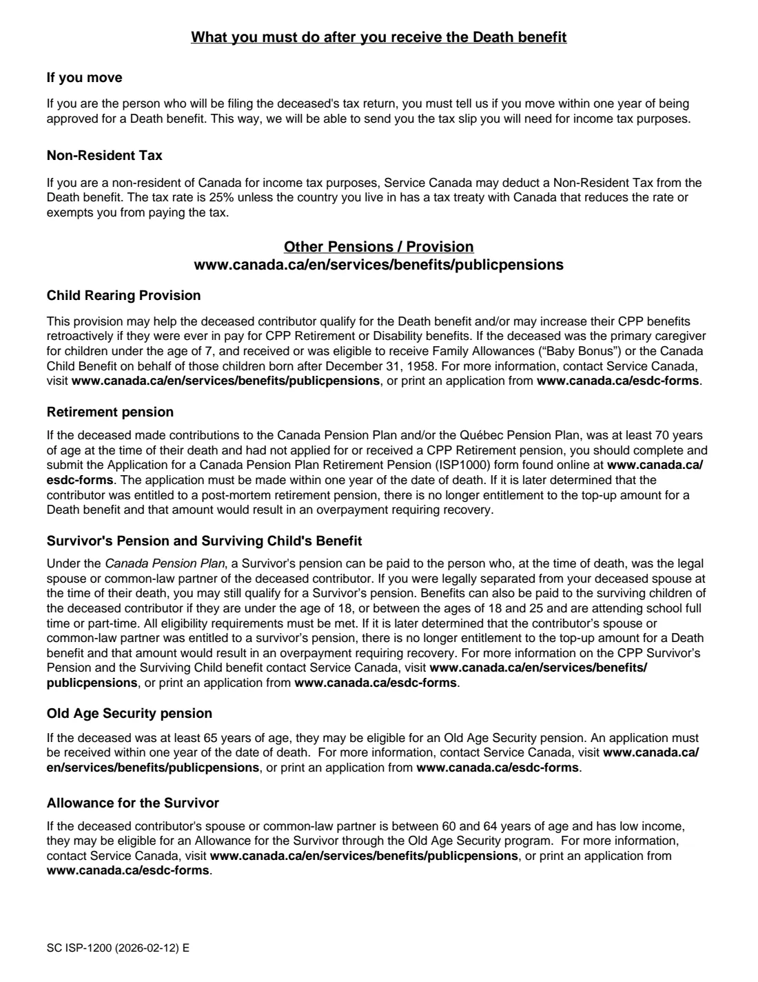 ISP-1200 CPP death benefit (2026) Application for a Canada Pension Plan Death Benefit — page 10 of 12