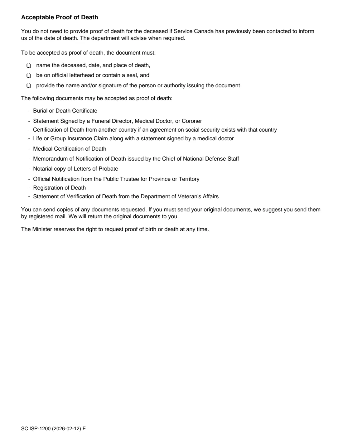ISP-1200 CPP death benefit (2026) Application for a Canada Pension Plan Death Benefit — page 11 of 12