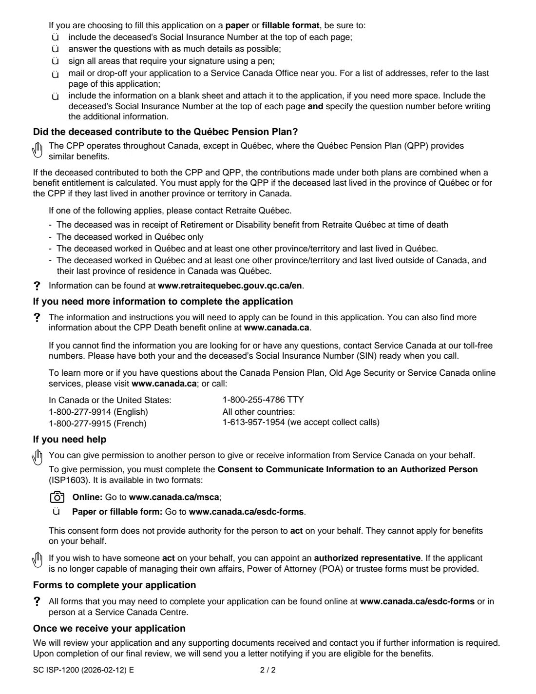 ISP-1200 CPP death benefit (2026) Application for a Canada Pension Plan Death Benefit — page 2 of 12