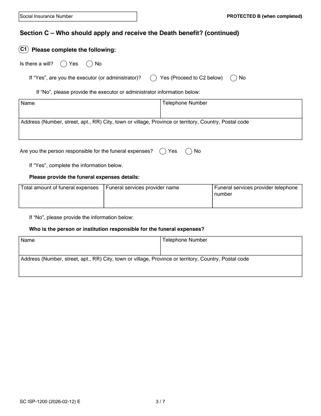 ISP-1200 CPP death benefit (2026) Application for a Canada Pension Plan Death Benefit — page 5 of 12