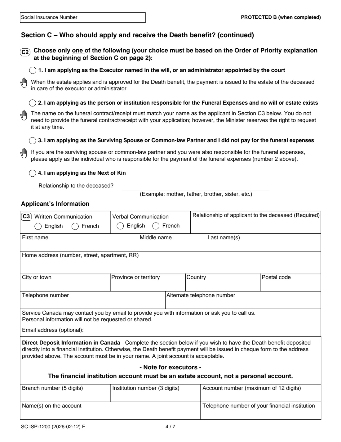 ISP-1200 CPP death benefit (2026) Application for a Canada Pension Plan Death Benefit — page 6 of 12