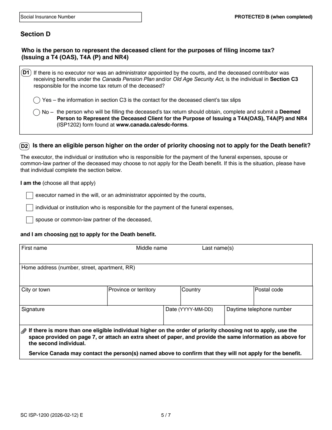 ISP-1200 CPP death benefit (2026) Application for a Canada Pension Plan Death Benefit — page 7 of 12