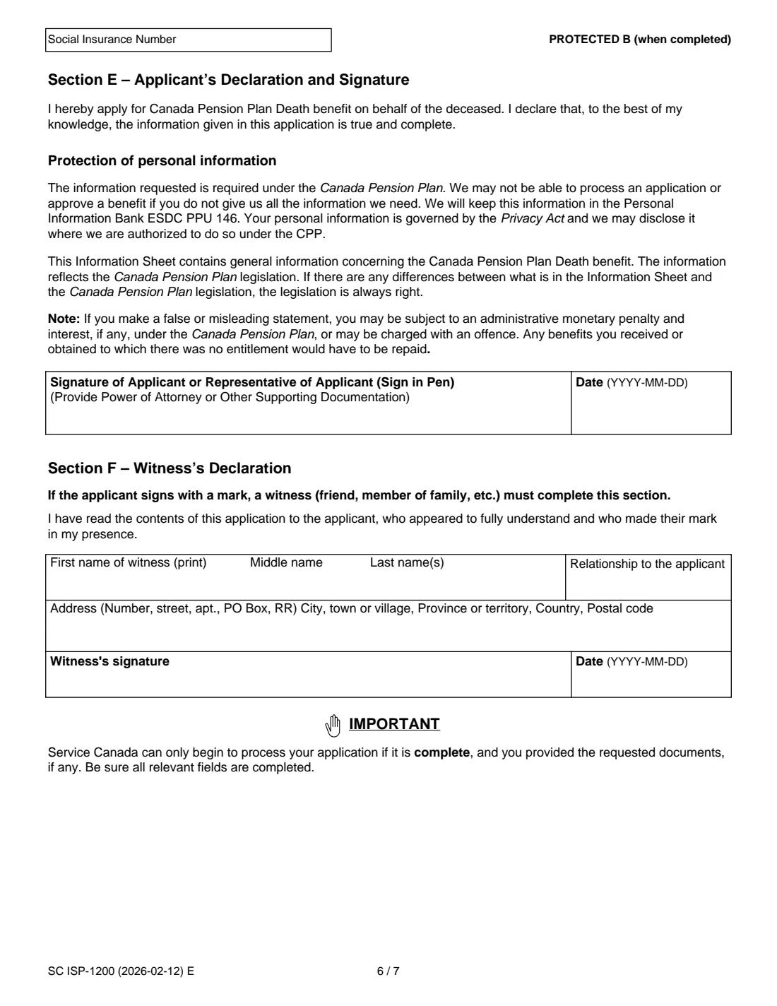 ISP-1200 CPP death benefit (2026) Application for a Canada Pension Plan Death Benefit — page 8 of 12