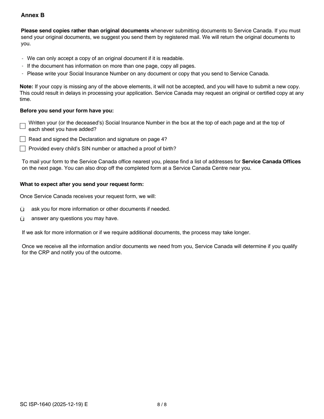 ISP-1640 CPP child rearing provision (2025) Request for a Child Rearing Provision (Canada Pension Plan) — page 10 of 11