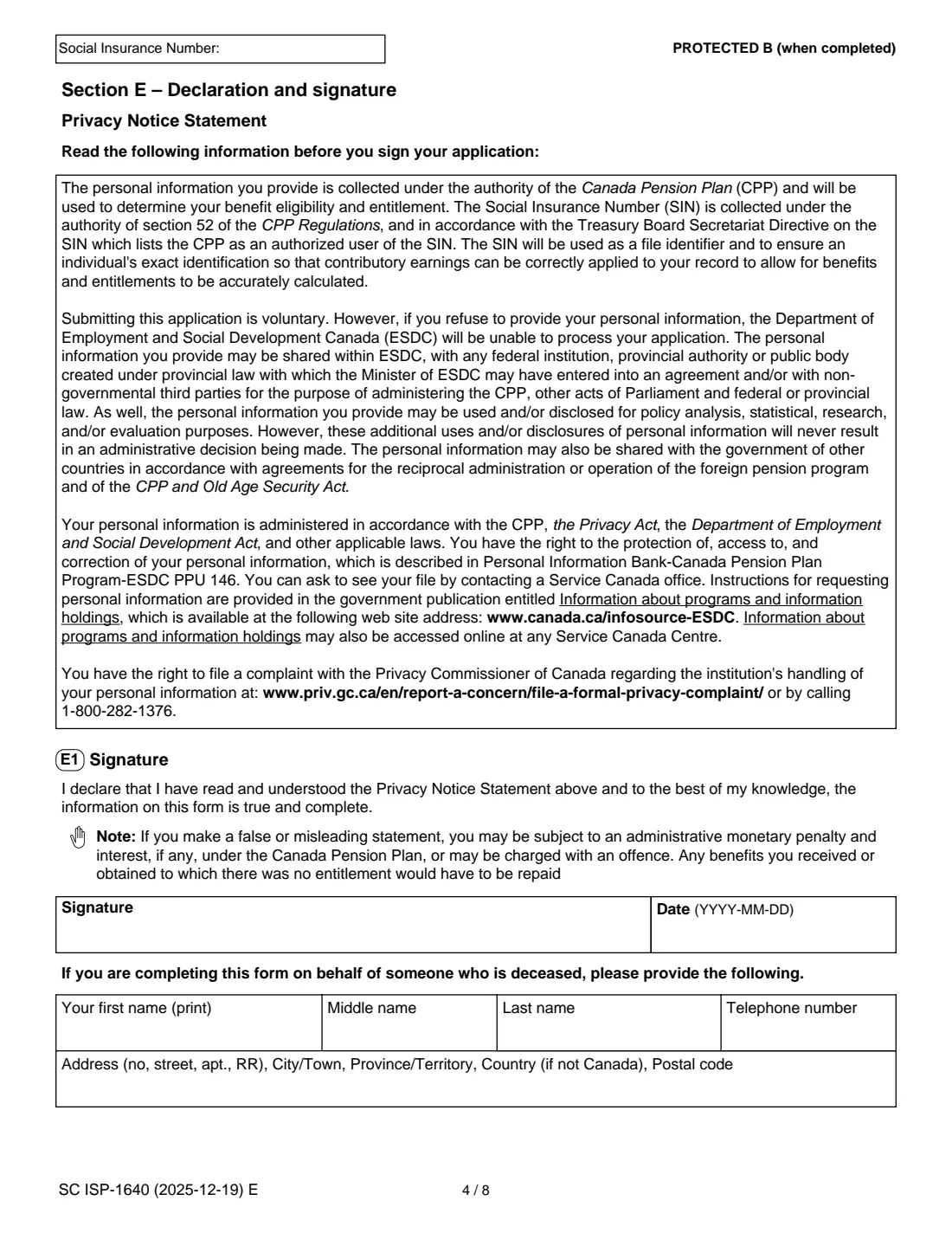 ISP-1640 CPP child rearing provision (2025) Request for a Child Rearing Provision (Canada Pension Plan) — page 6 of 11