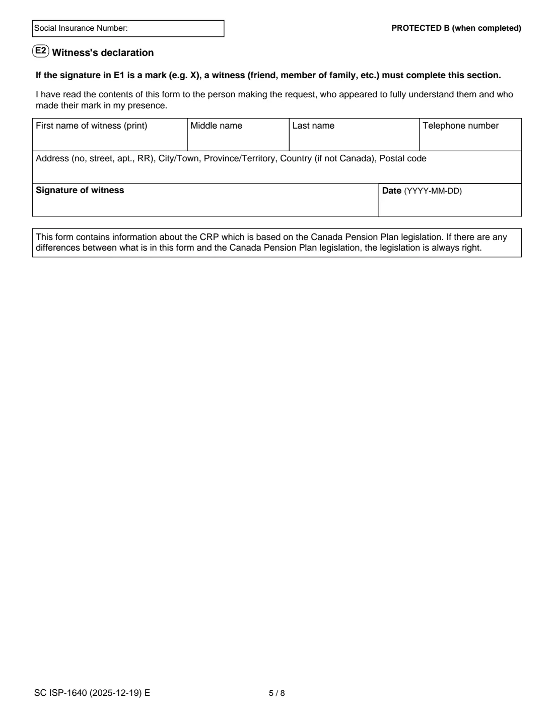 ISP-1640 CPP child rearing provision (2025) Request for a Child Rearing Provision (Canada Pension Plan) — page 7 of 11