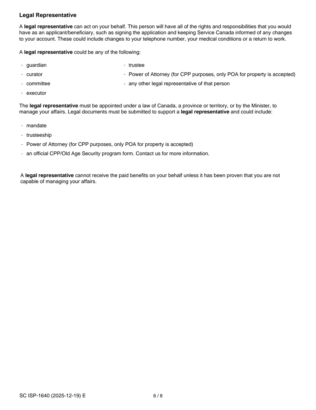 ISP-1640 CPP child rearing provision (2025) Request for a Child Rearing Provision (Canada Pension Plan) — page 8 of 11