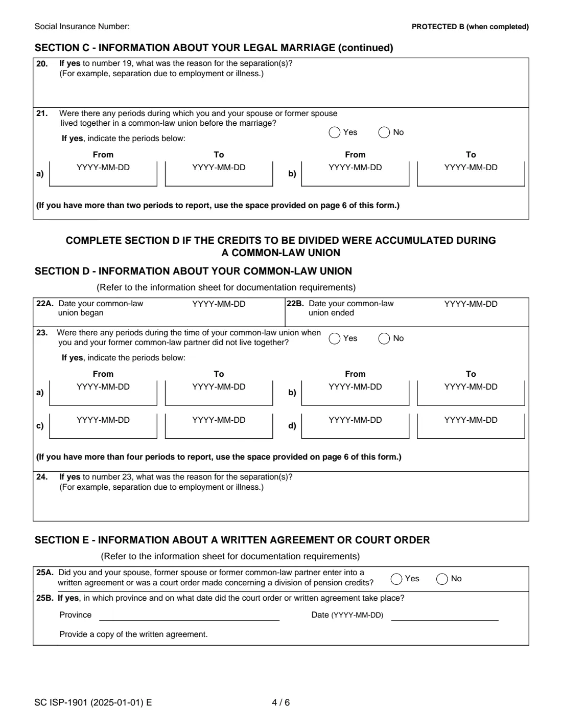 ISP-1901 CPP credit split (2025) Canada Pension Plan Credit Split (upon separation or divorce) — page 4 of 7