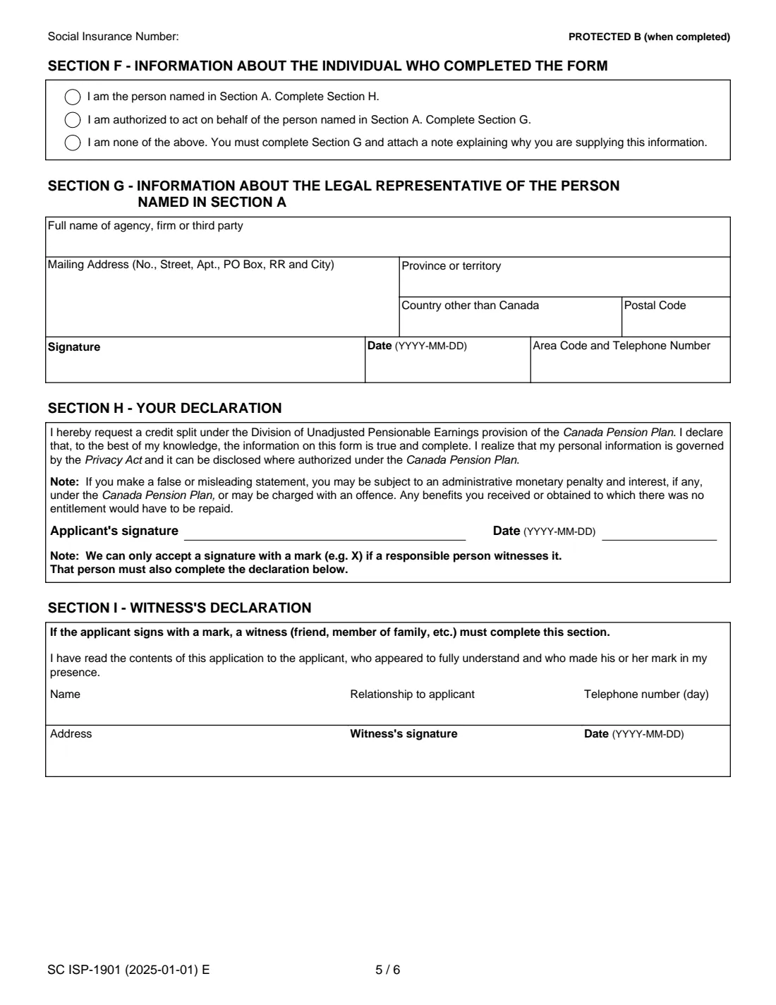 ISP-1901 CPP credit split (2025) Canada Pension Plan Credit Split (upon separation or divorce) — page 5 of 7