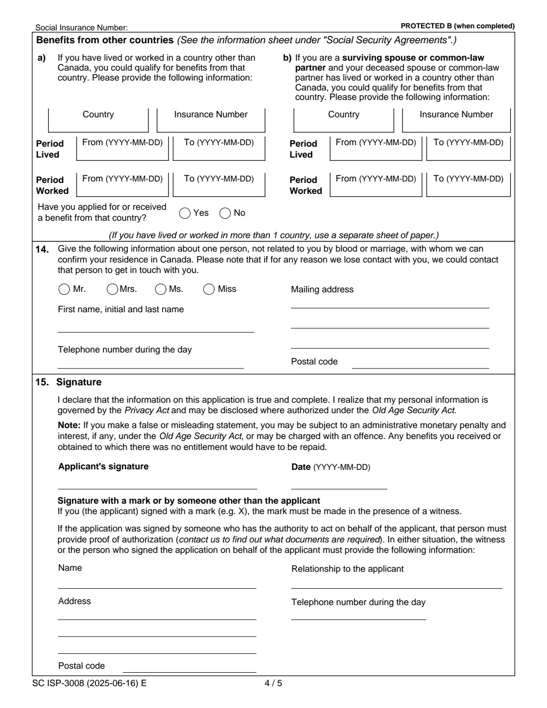 ISP-3008 Allowance / Allowance for the Survivor (2025) Application for the Allowance or Allowance for the Survivor Under the Old Age Security Program — page 4 of 6