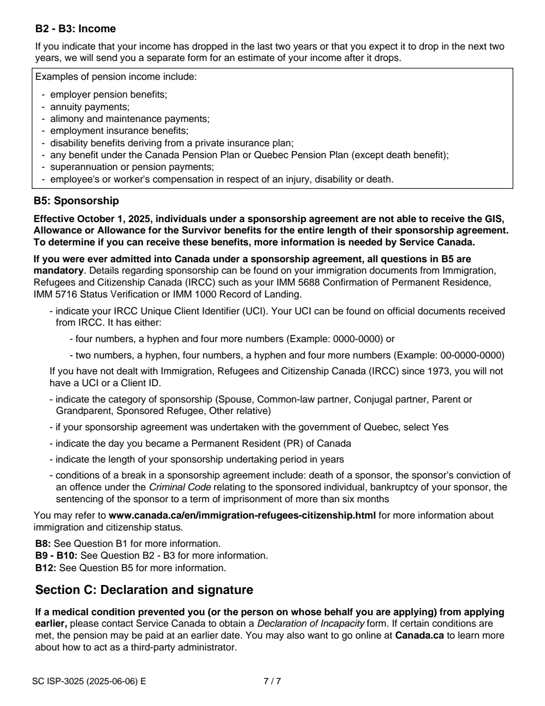 ISP-3025 GIS application (2025) Application for the Guaranteed Income Supplement — page 7 of 8