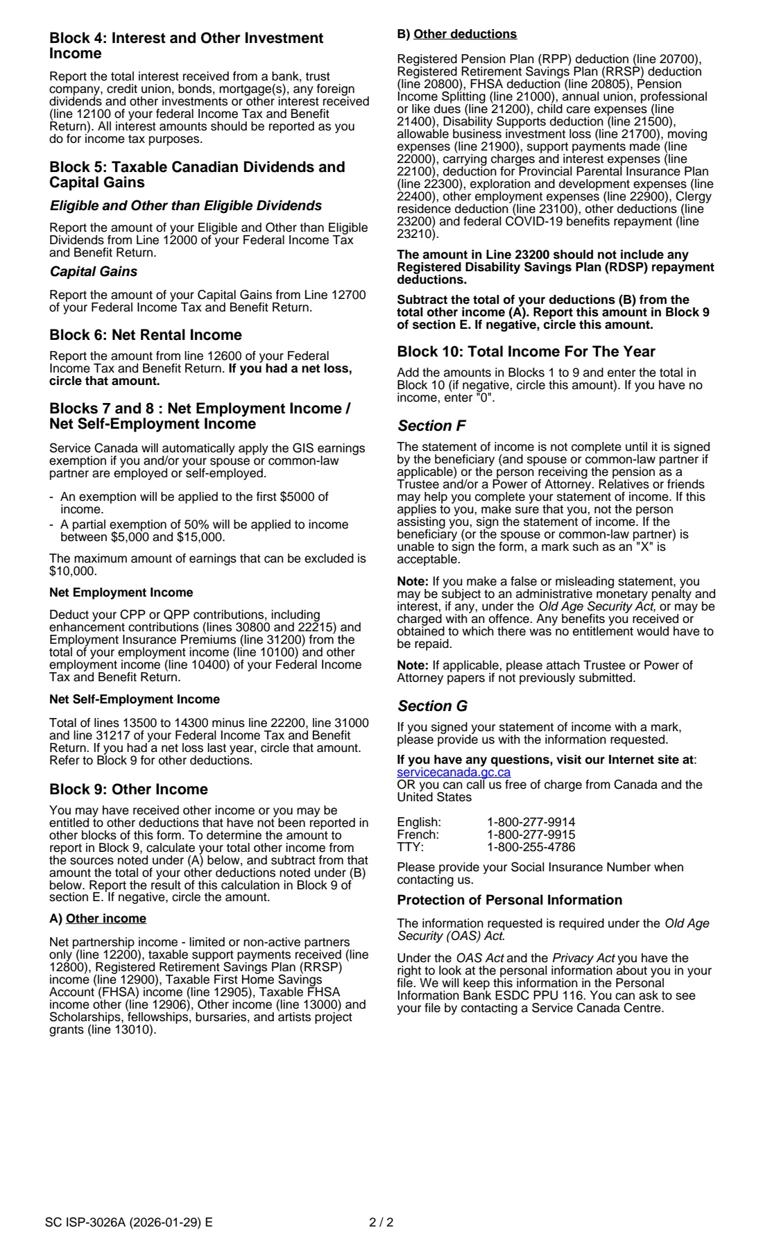 ISP-3026 (2026) Statement of Income for the Guaranteed Income Supplement, the Allowance or Allowance for the Survivor — page 4 of 5