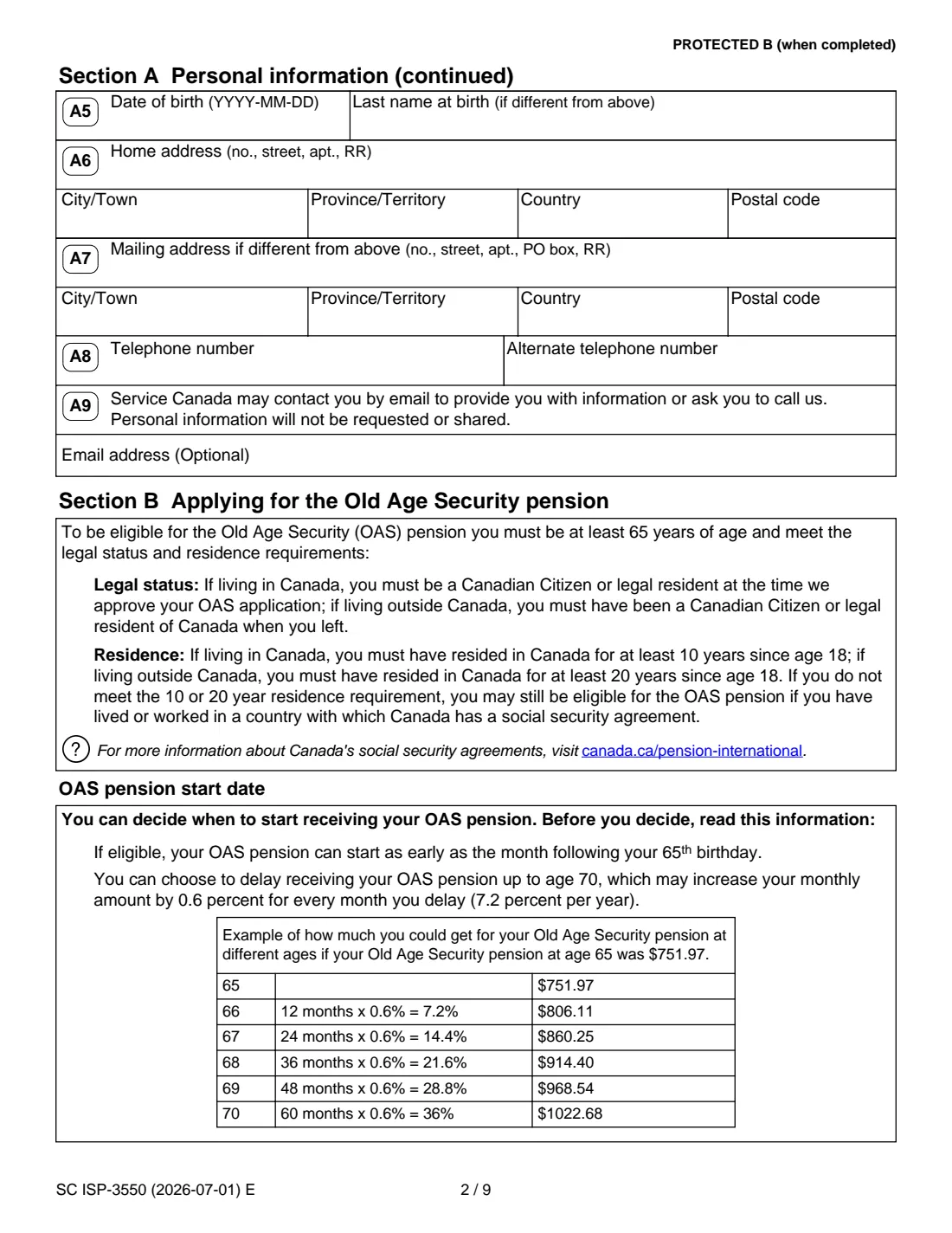ISP-3550 OAS and GIS application (2026) Application for the Old Age Security Pension and the Guaranteed Income Supplement — page 2 of 10