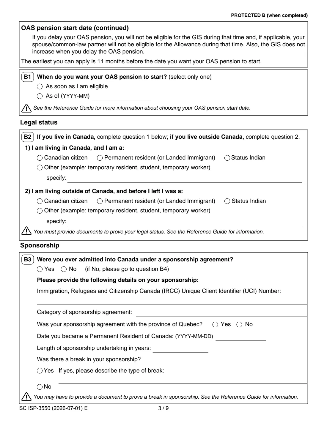 ISP-3550 OAS and GIS application (2026) Application for the Old Age Security Pension and the Guaranteed Income Supplement — page 3 of 10