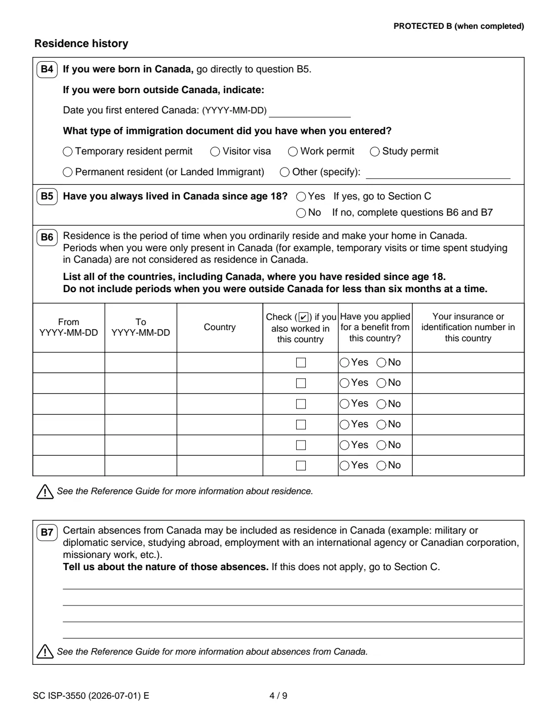 ISP-3550 OAS and GIS application (2026) Application for the Old Age Security Pension and the Guaranteed Income Supplement — page 4 of 10