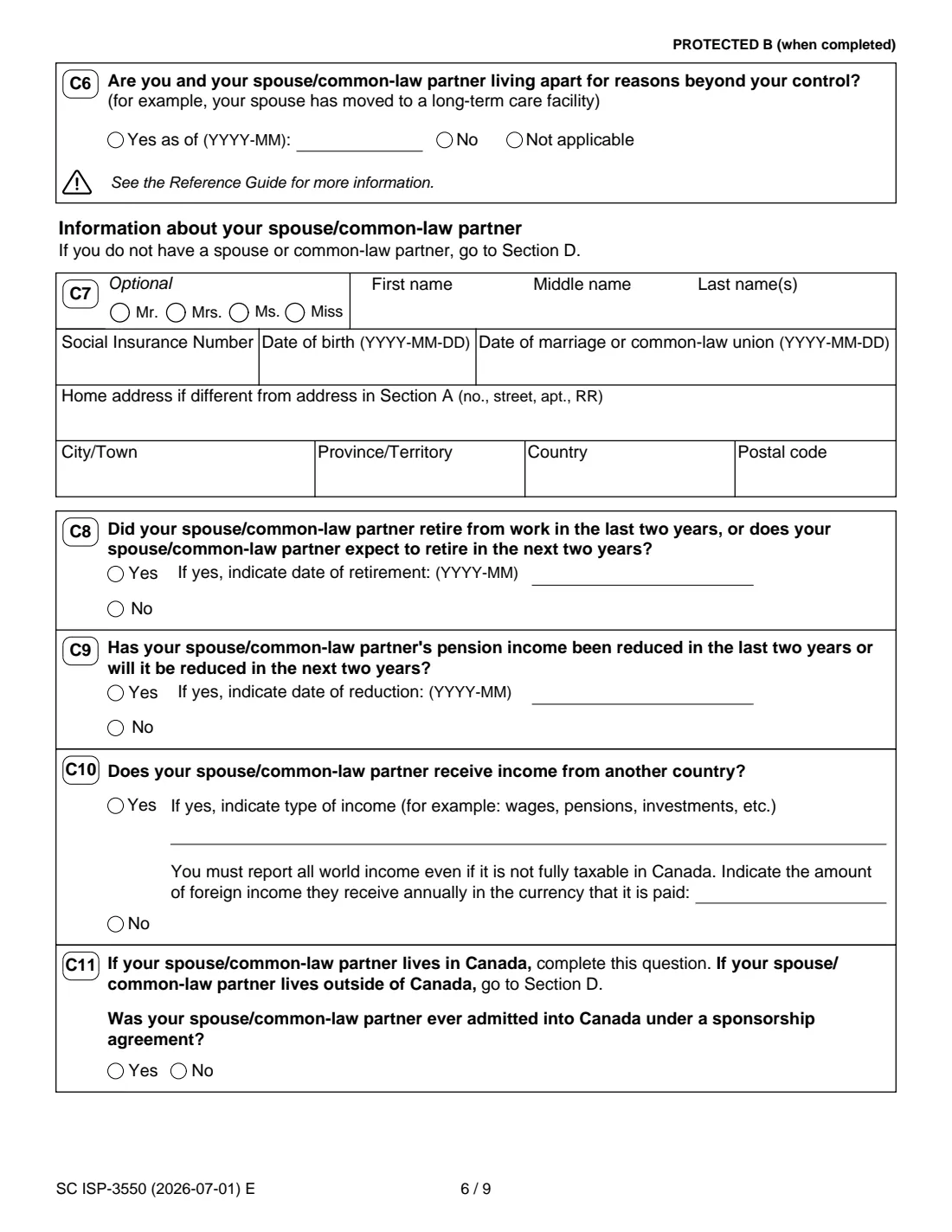 ISP-3550 OAS and GIS application (2026) Application for the Old Age Security Pension and the Guaranteed Income Supplement — page 6 of 10