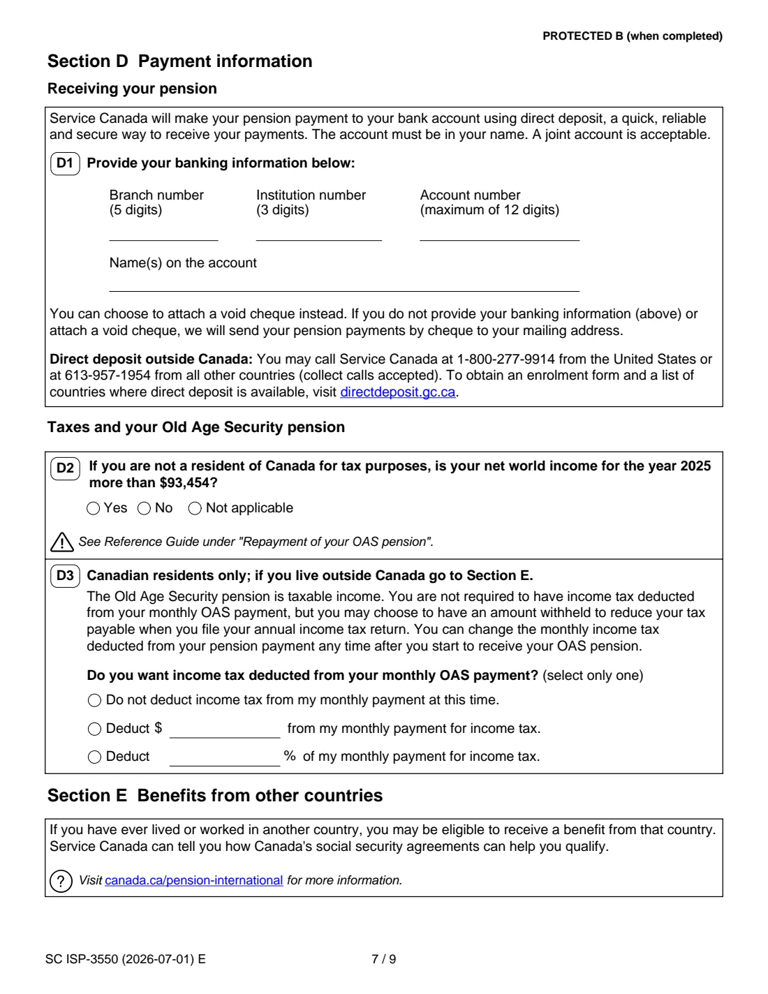 ISP-3550 OAS and GIS application (2026) Application for the Old Age Security Pension and the Guaranteed Income Supplement — page 7 of 10