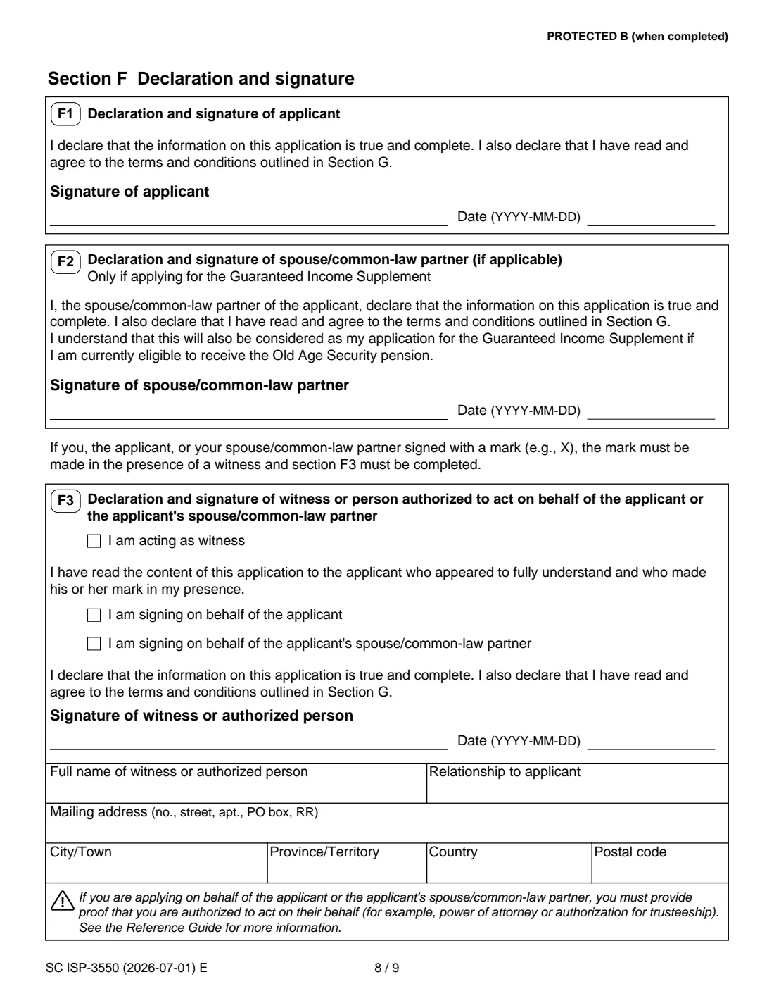 ISP-3550 OAS and GIS application (2026) Application for the Old Age Security Pension and the Guaranteed Income Supplement — page 8 of 10