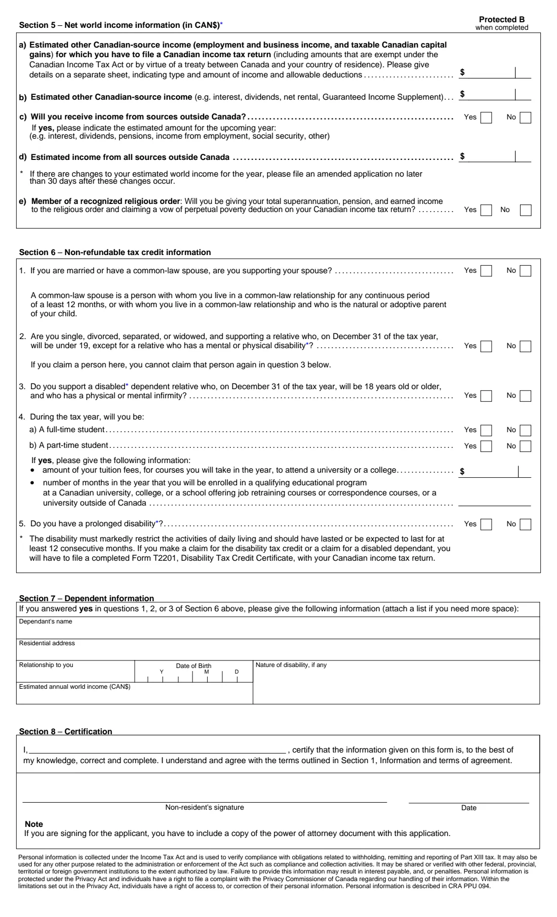 NR5 non-resident tax reduction (2023) Application by a Non-Resident of Canada for a Reduction in the Amount of Non-Resident Tax Required to be Withheld — page 2 of 2
