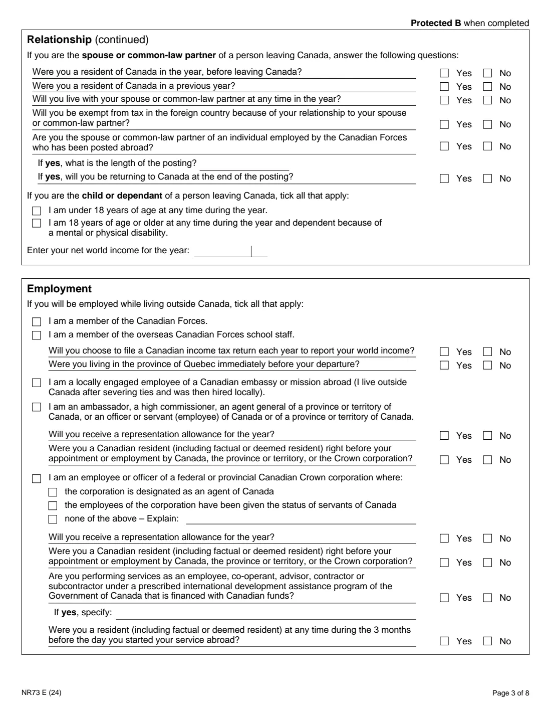 Form NR73 (2024) Determination of Residency Status (Leaving Canada) — page 3 of 8