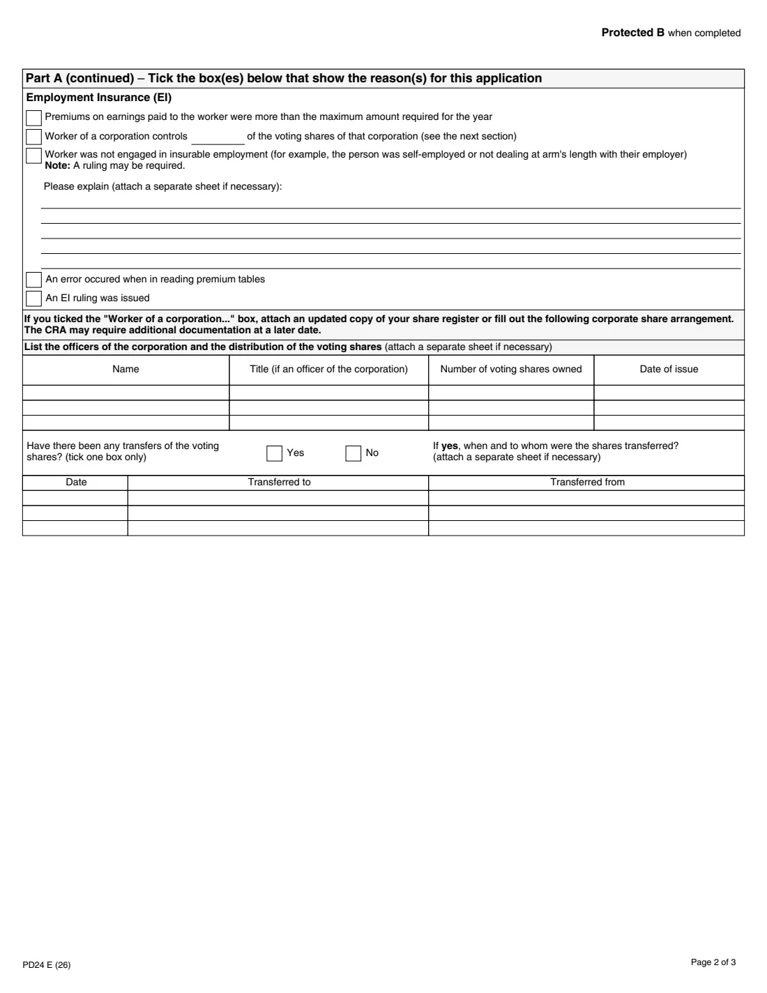 Form PD24 (2026) Application for a Refund of Overdeducted CPP Contributions or EI Premiums — page 2 of 3