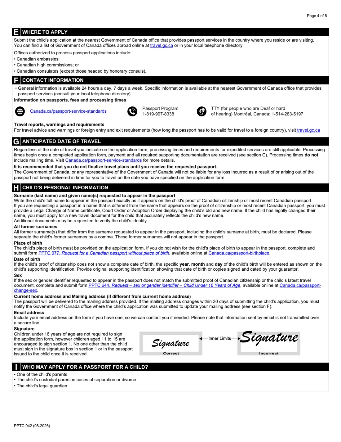 PPTC 042 (2026) Child Abroad General Passport Application (outside Canada and the USA, under 16) — page 4 of 8