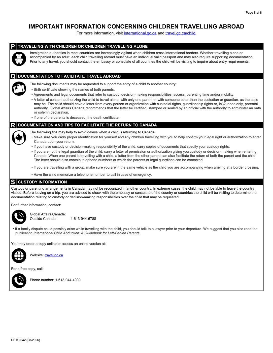 PPTC 042 (2026) Child Abroad General Passport Application (outside Canada and the USA, under 16) — page 8 of 8