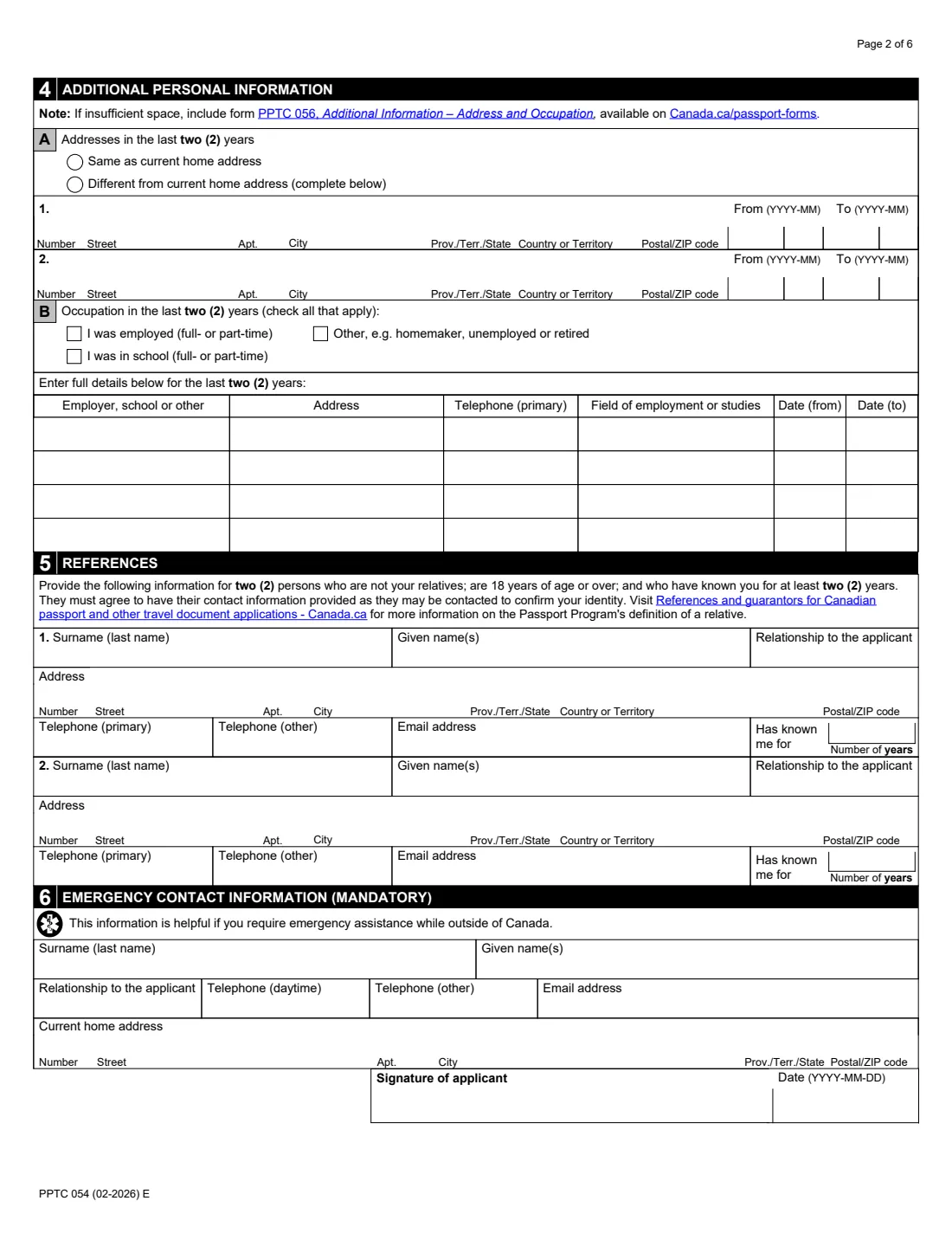 PPTC 054 (2026) Adult Simplified Renewal Passport Application — page 2 of 6