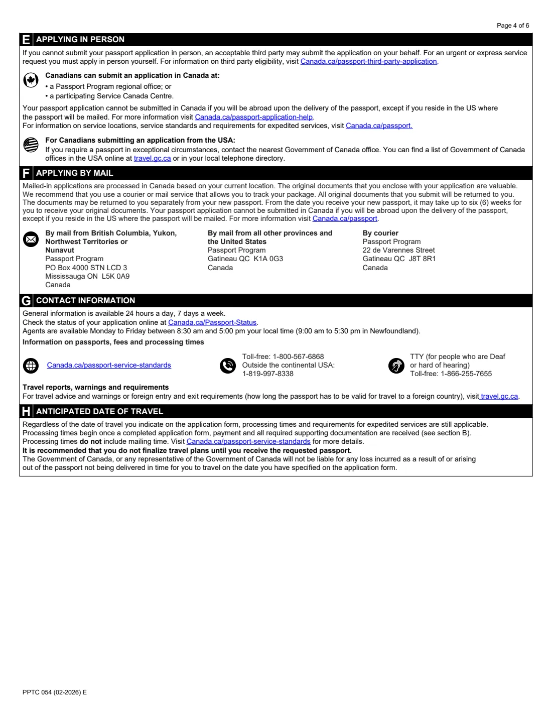 PPTC 054 (2026) Adult Simplified Renewal Passport Application — page 4 of 6