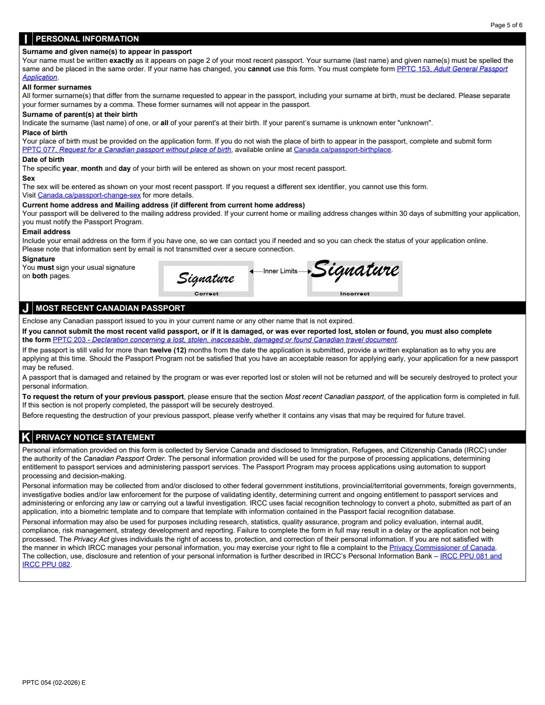 PPTC 054 (2026) Adult Simplified Renewal Passport Application — page 5 of 6