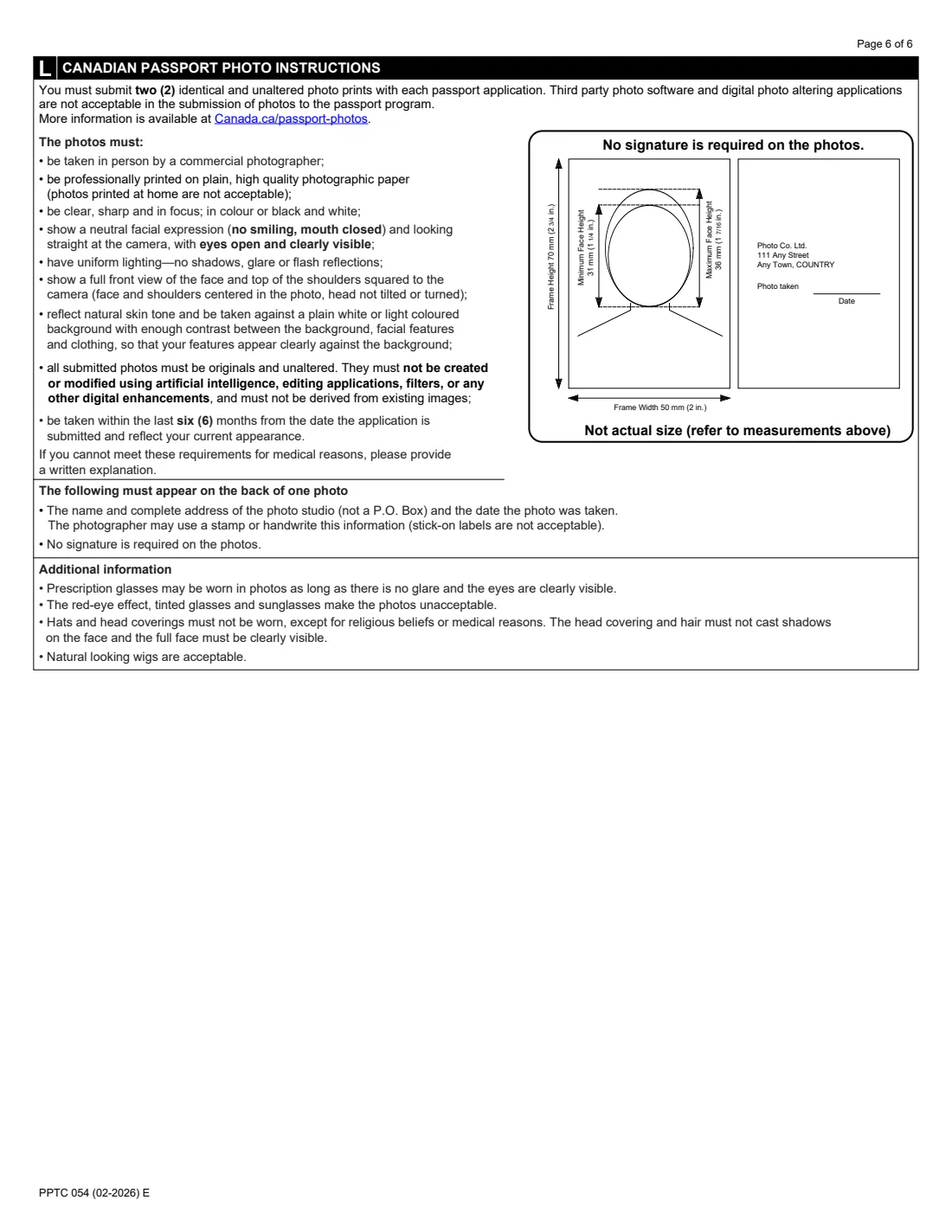 PPTC 054 (2026) Adult Simplified Renewal Passport Application — page 6 of 6