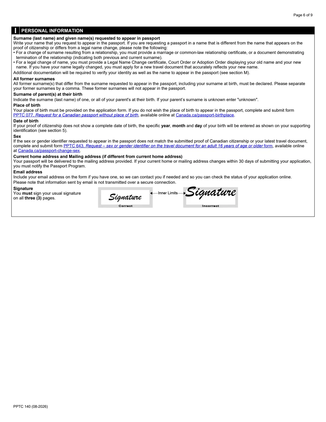PPTC 140 (in the USA) (2026) Adult General Passport Application (in the USA) for Canadians 16 years of age or over — page 6 of 9