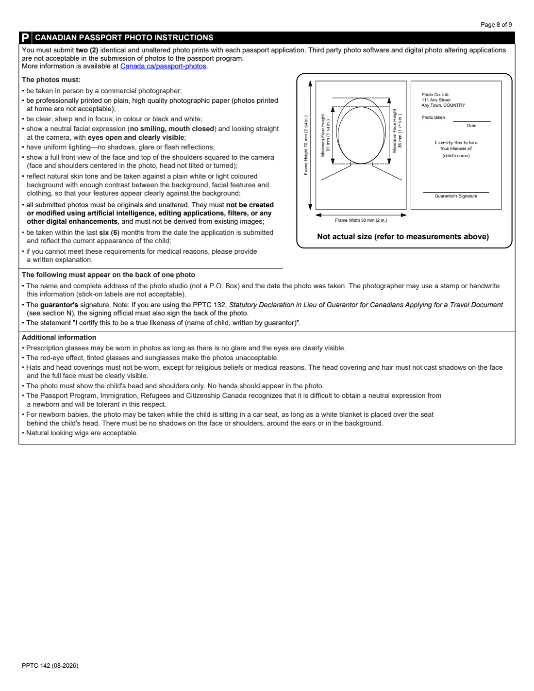 PPTC 142 (2026) Child General Passport Application (in the USA) for Canadians under 16 years of age — page 8 of 9