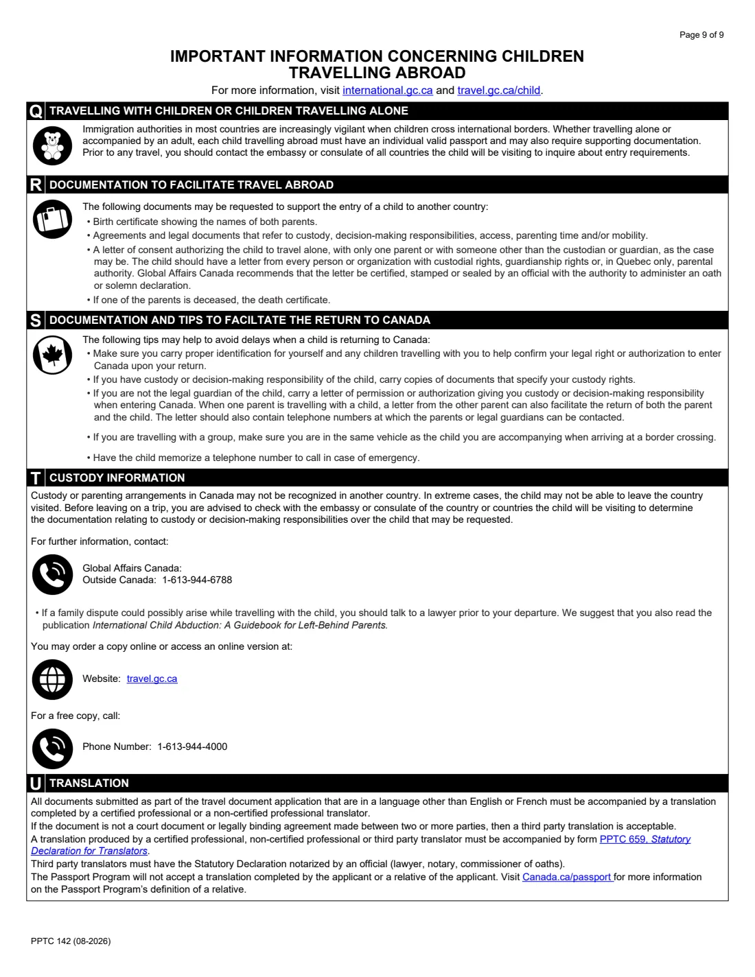 PPTC 142 (2026) Child General Passport Application (in the USA) for Canadians under 16 years of age — page 9 of 9