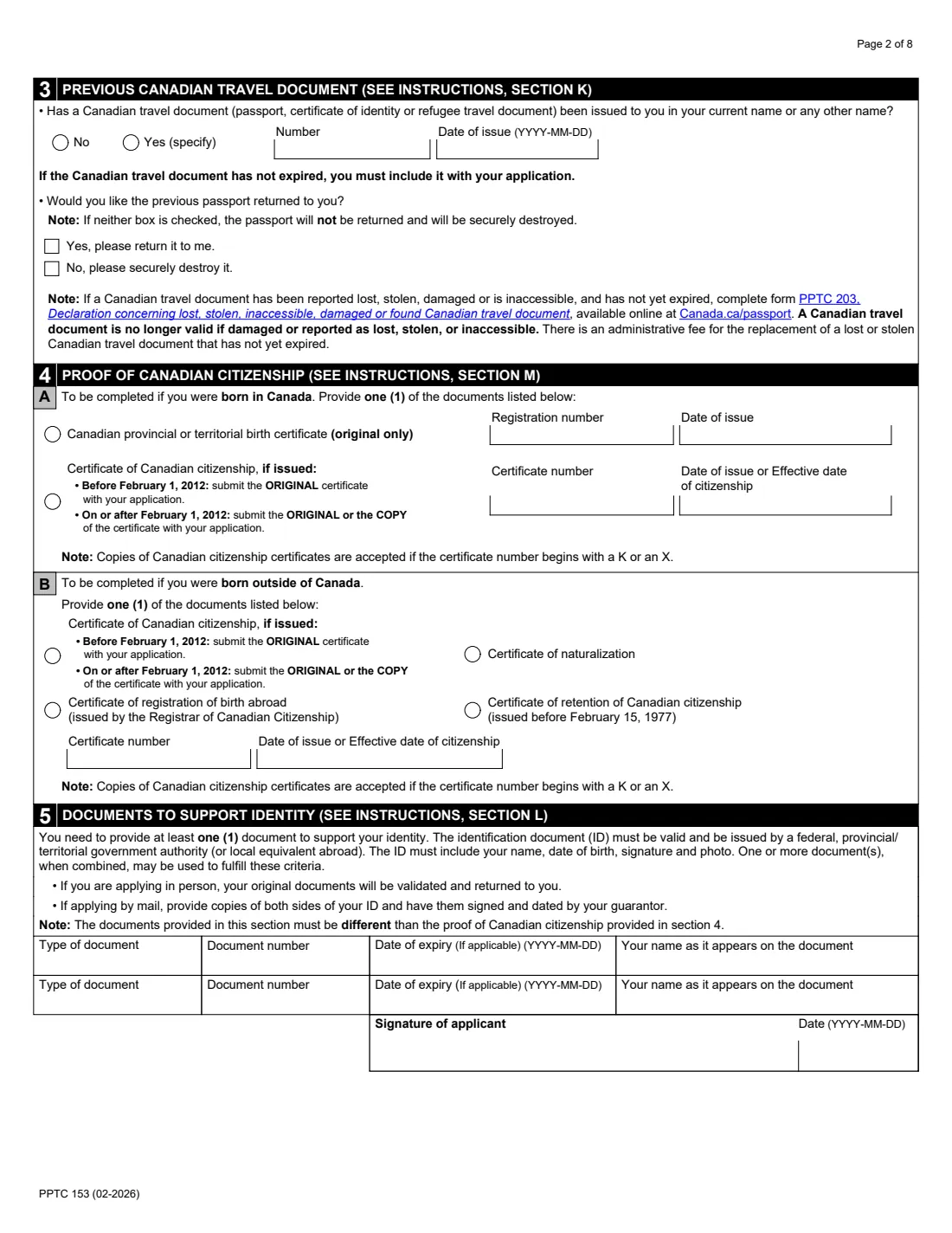 PPTC 153 (2026) Adult General Passport Application (16 years of age or over) — page 2 of 8