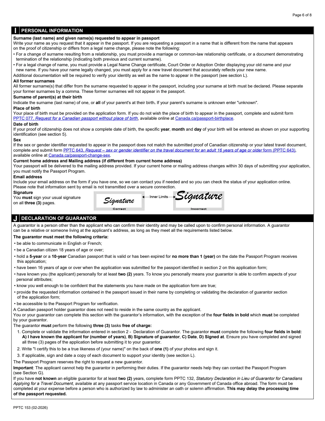 PPTC 153 (2026) Adult General Passport Application (16 years of age or over) — page 6 of 8
