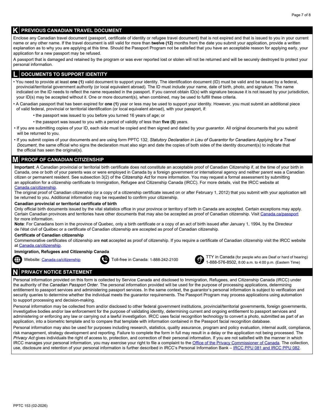 PPTC 153 (2026) Adult General Passport Application (16 years of age or over) — page 7 of 8