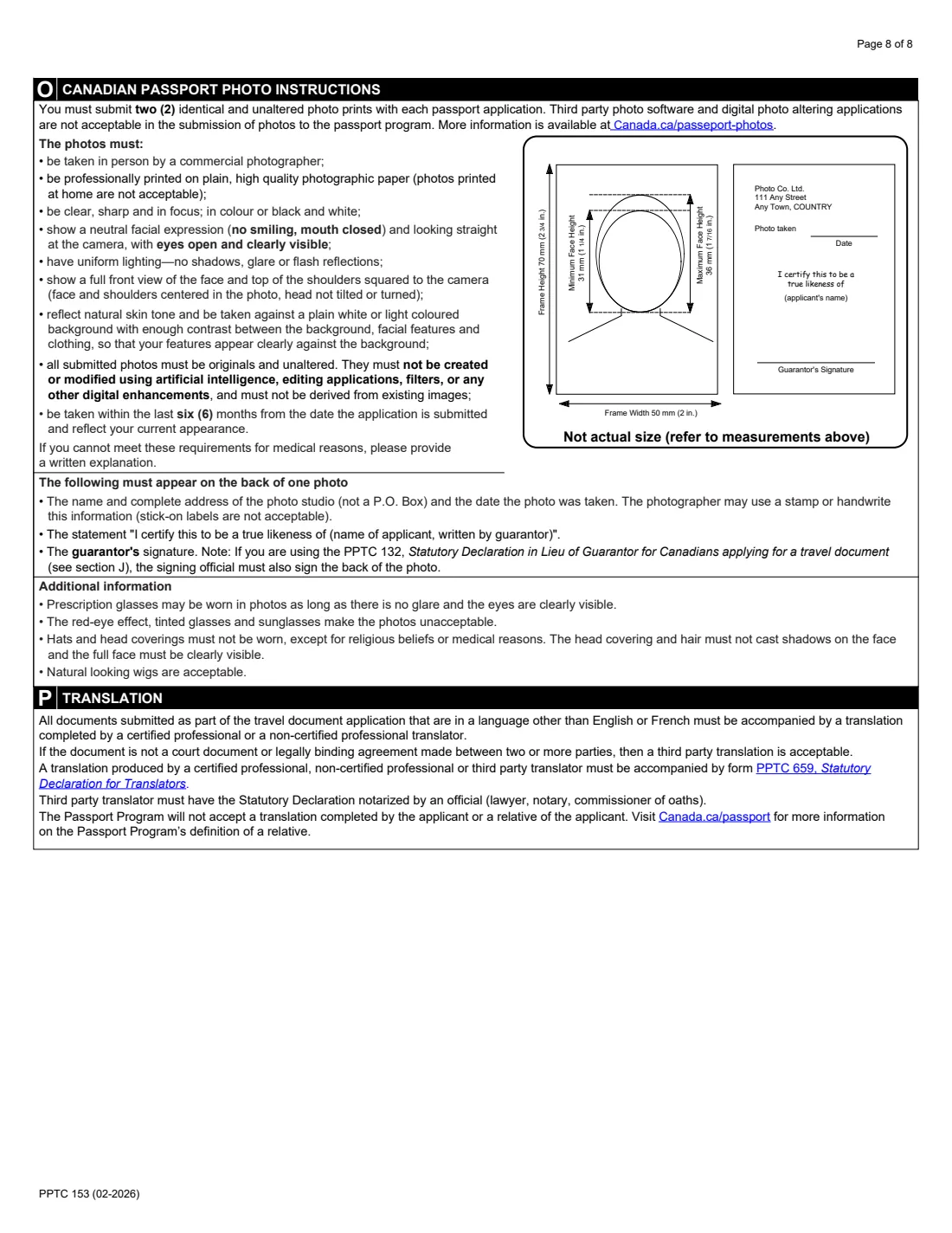 PPTC 153 (2026) Adult General Passport Application (16 years of age or over) — page 8 of 8