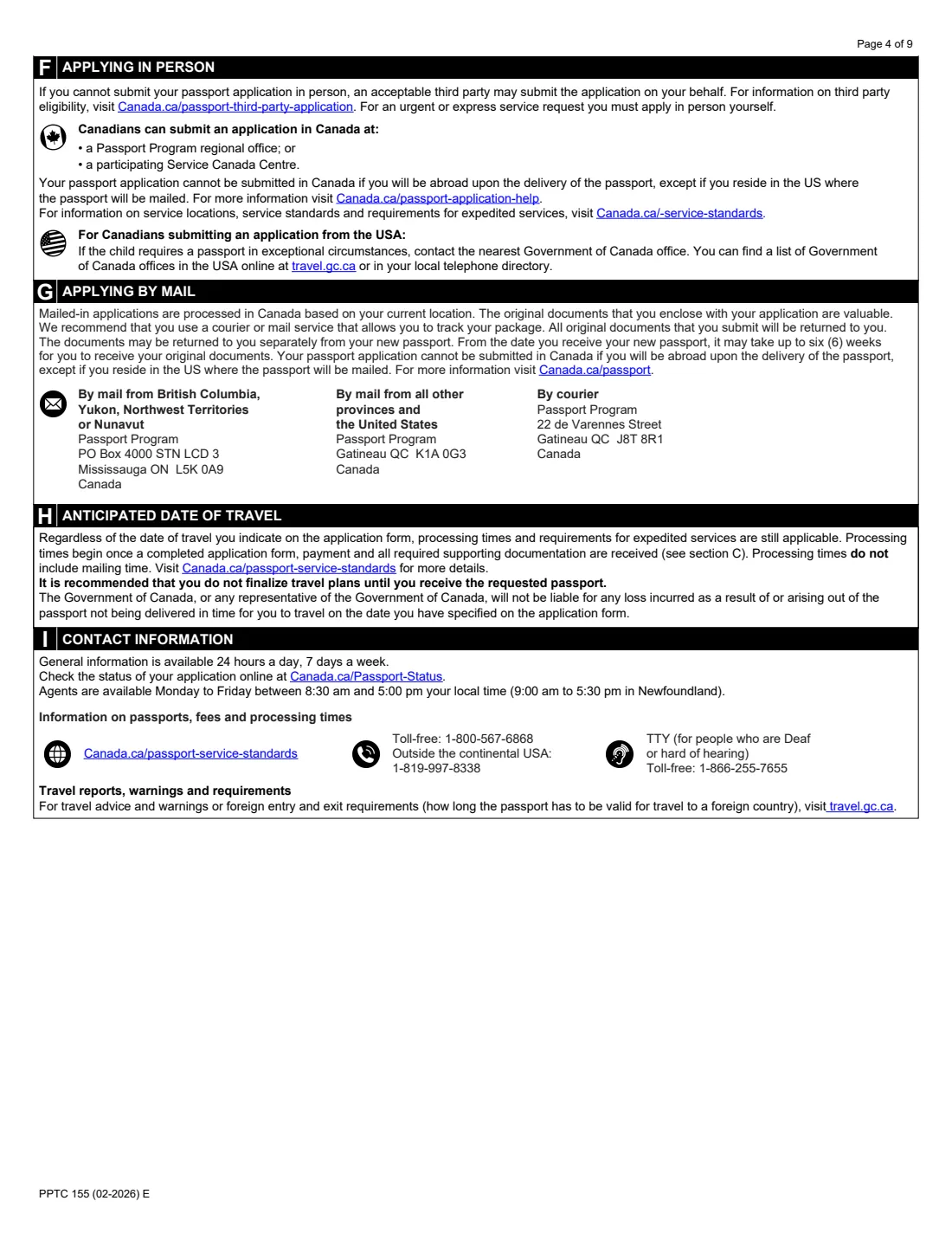 PPTC 155 (2026) Child General Passport Application (under 16 years of age) — page 4 of 9