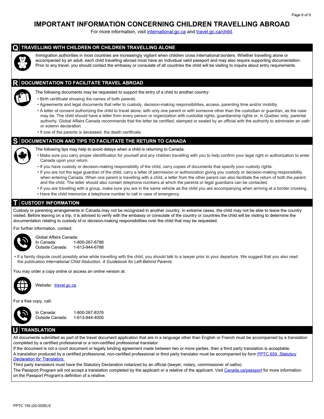 PPTC 155 (2026) Child General Passport Application (under 16 years of age) — page 9 of 9