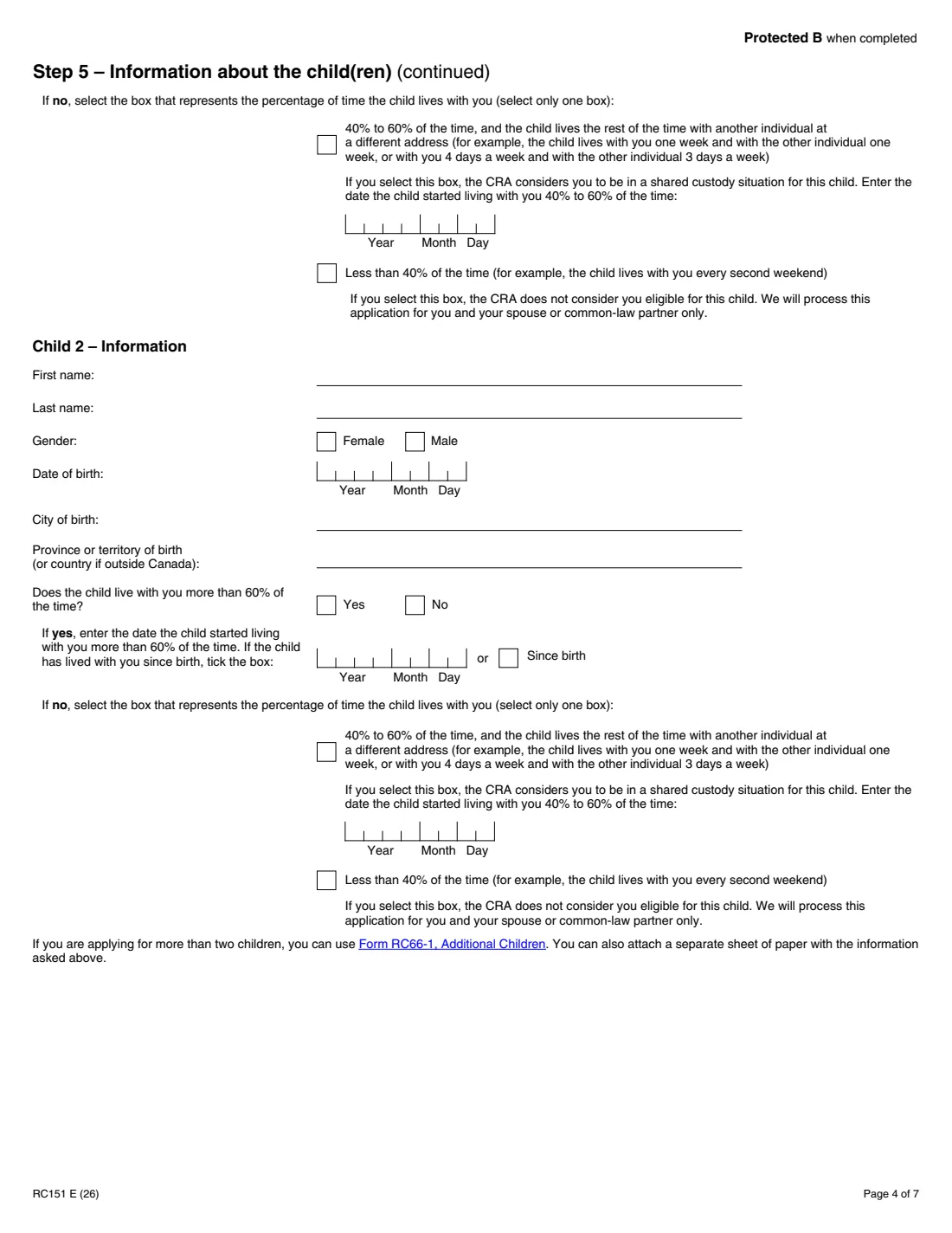 Form RC151 (2026) Canada Groceries and Essentials Benefit Application for Individuals Who Become Residents of Canada — page 4 of 7