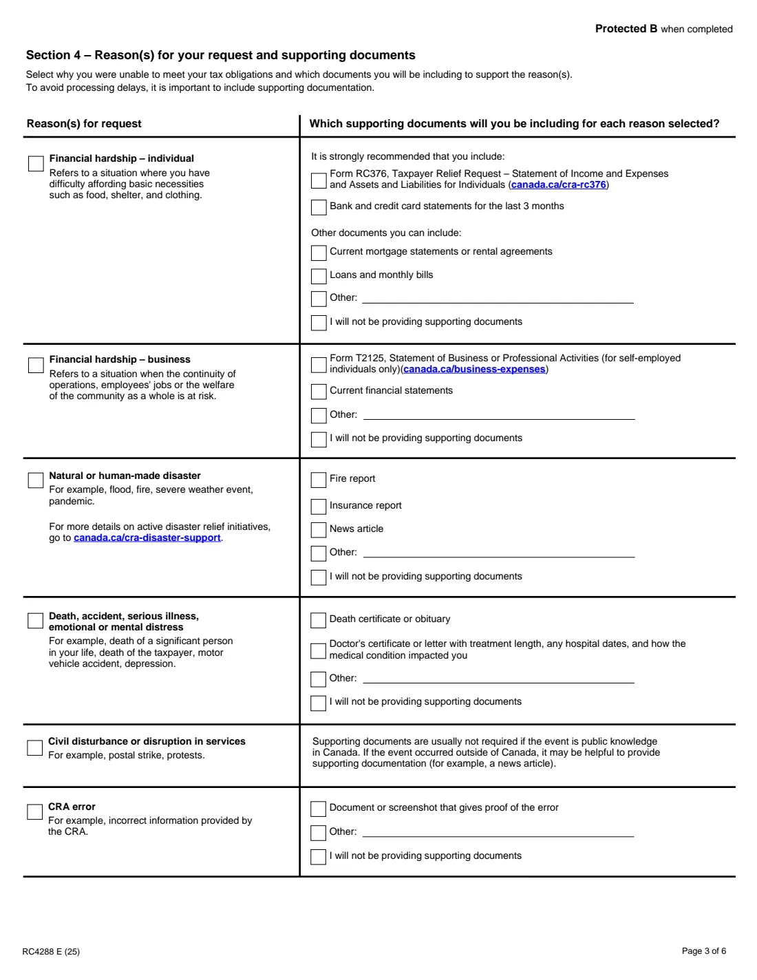 Form RC4288 (2025) Request for Taxpayer Relief – Cancel or Waive Penalties and Interest — page 3 of 6