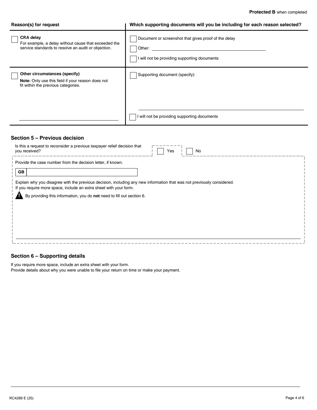 Form RC4288 (2025) Request for Taxpayer Relief – Cancel or Waive Penalties and Interest — page 4 of 6