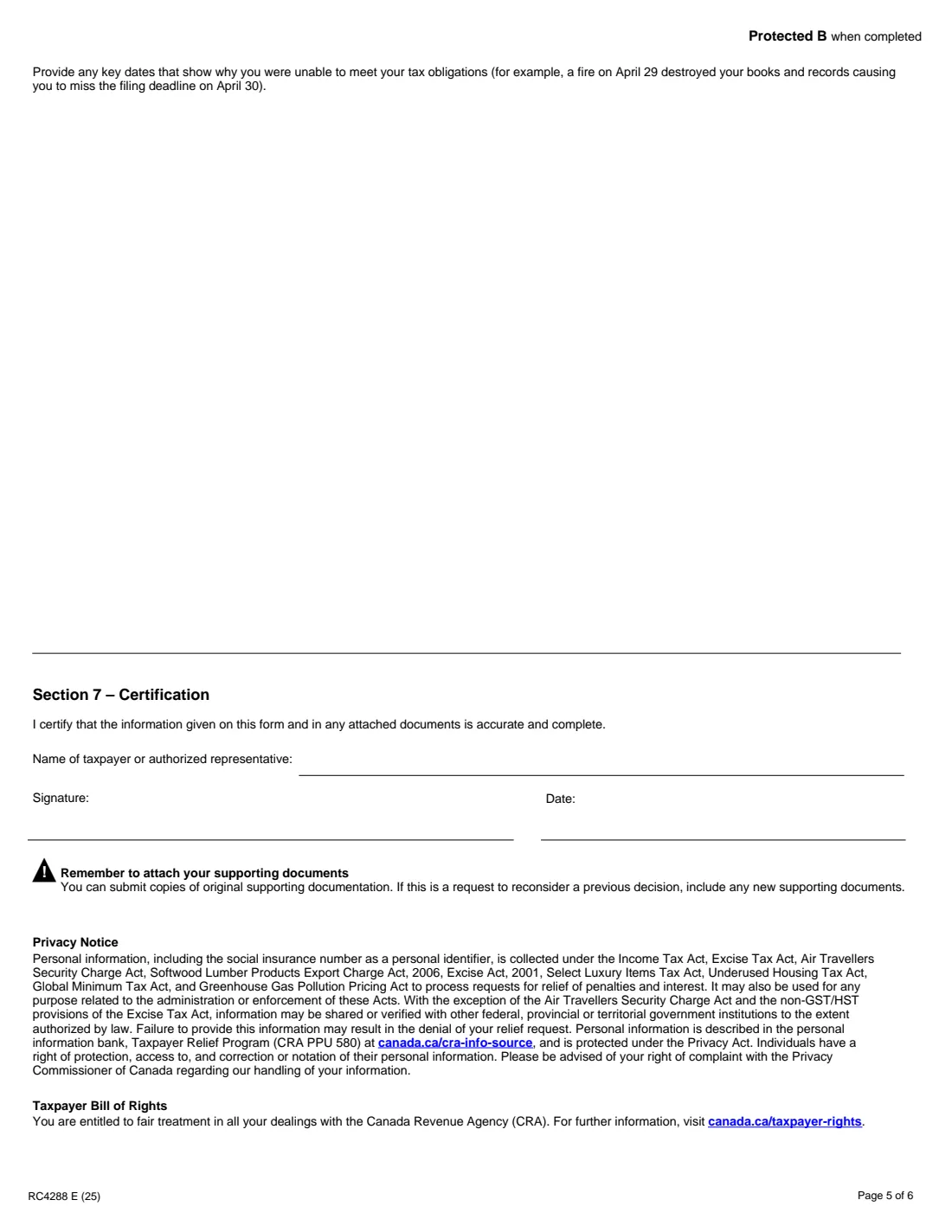 Form RC4288 (2025) Request for Taxpayer Relief – Cancel or Waive Penalties and Interest — page 5 of 6
