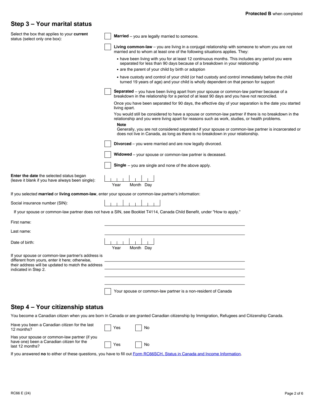 Form RC66 (2024) Canada Child Benefits Application — page 2 of 6